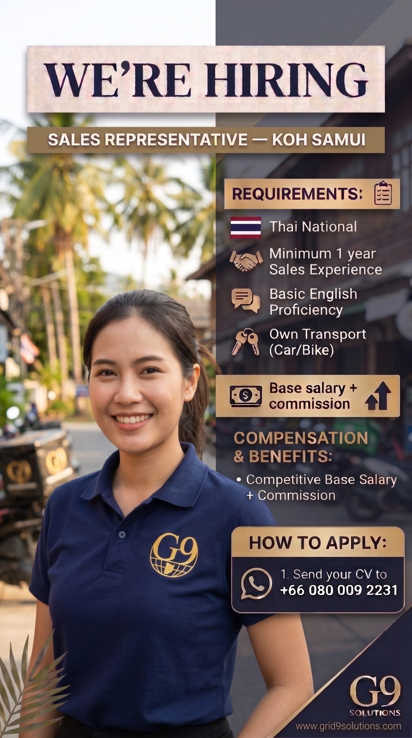 Grid 9 Solutions - We're Hiring - Sales Representative Koh Samui