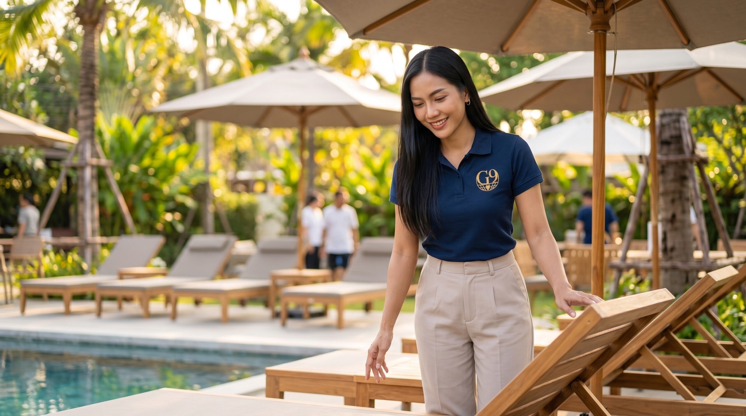 Grid 9 team member browsing poolside loungers